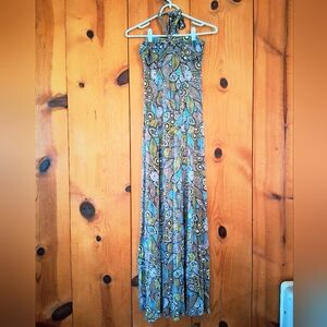 La Redoute Creation Knit Leaf-Print Halter Maxi Dress